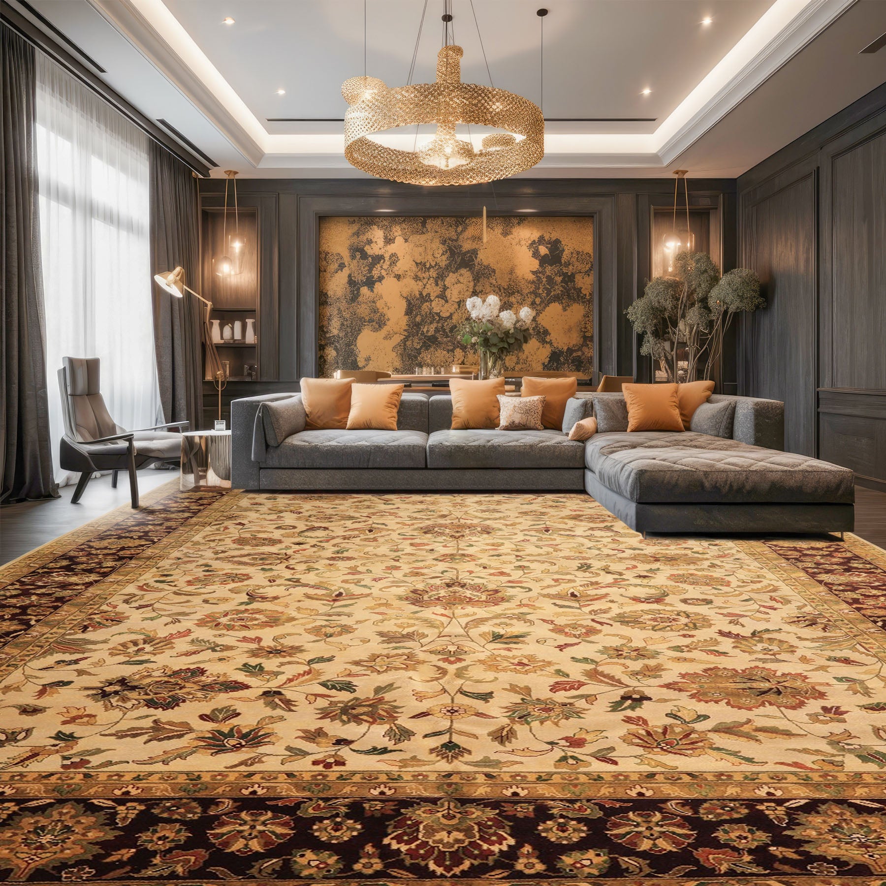 12x18 Beige, Maroon, Sage Color Hand Knotted Agra Wool Traditional Oriental Rug