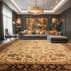 12x18 Beige, Maroon, Sage Color Hand Knotted Agra Wool Traditional Oriental Rug