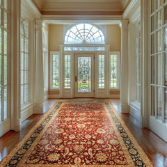 Palace Maroon, Black, Taupe Color Hand Knotted Agra New Zealand Wool & Silk Traditional Oriental Rug