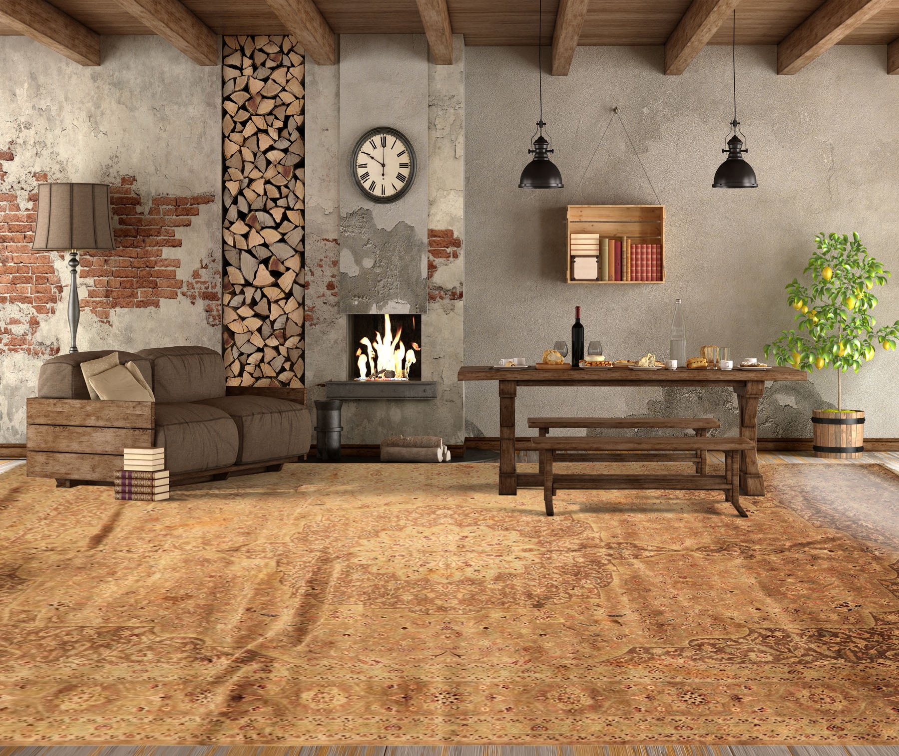 Palace Tan, Sage, Brown Color Hand Knotted Indo Persian Wool Transitional Oriental Rug