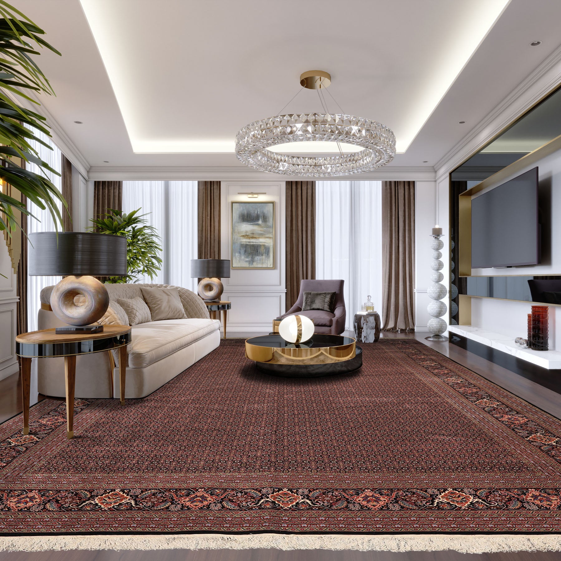 12x18 Black, Rose, Red Color Hand Knotted Sino Persian Wool & Silk Traditional Oriental Rug