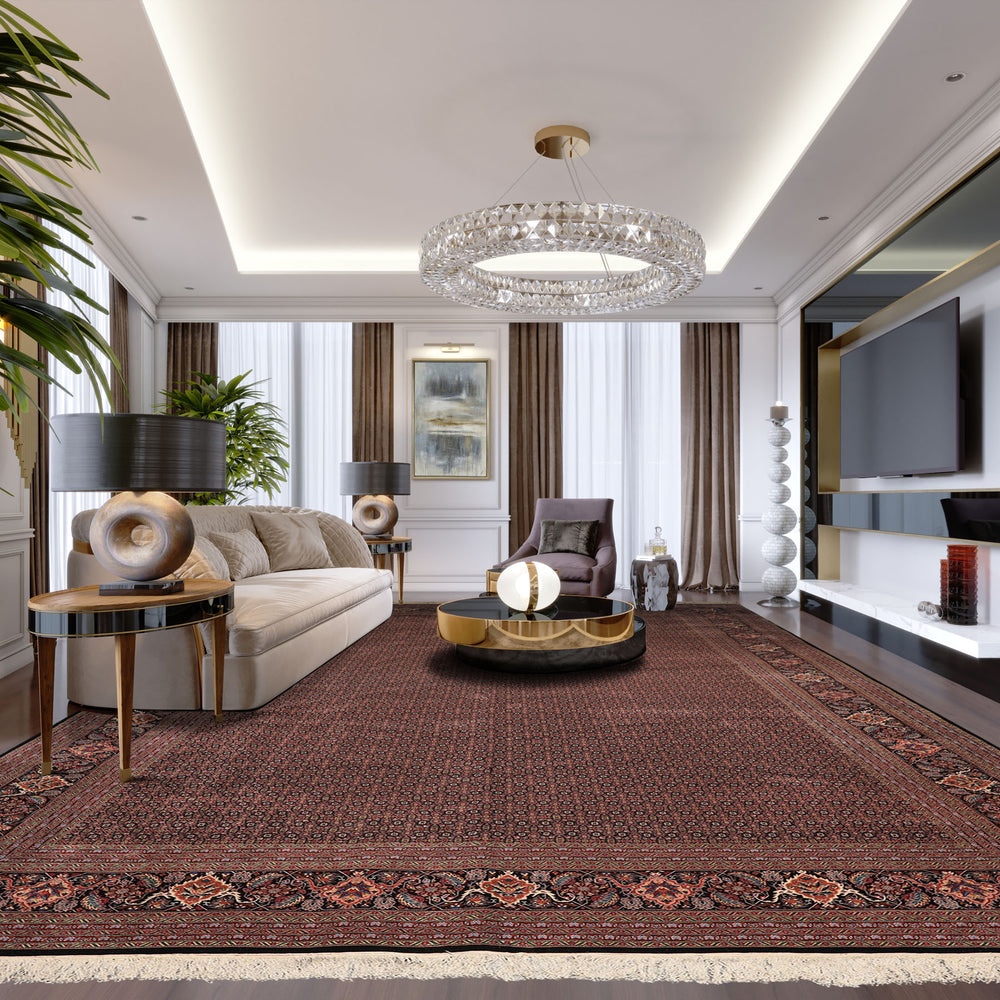 12x18 Black, Rose, Red Color Hand Knotted Sino Persian Wool & Silk Traditional Oriental Rug
