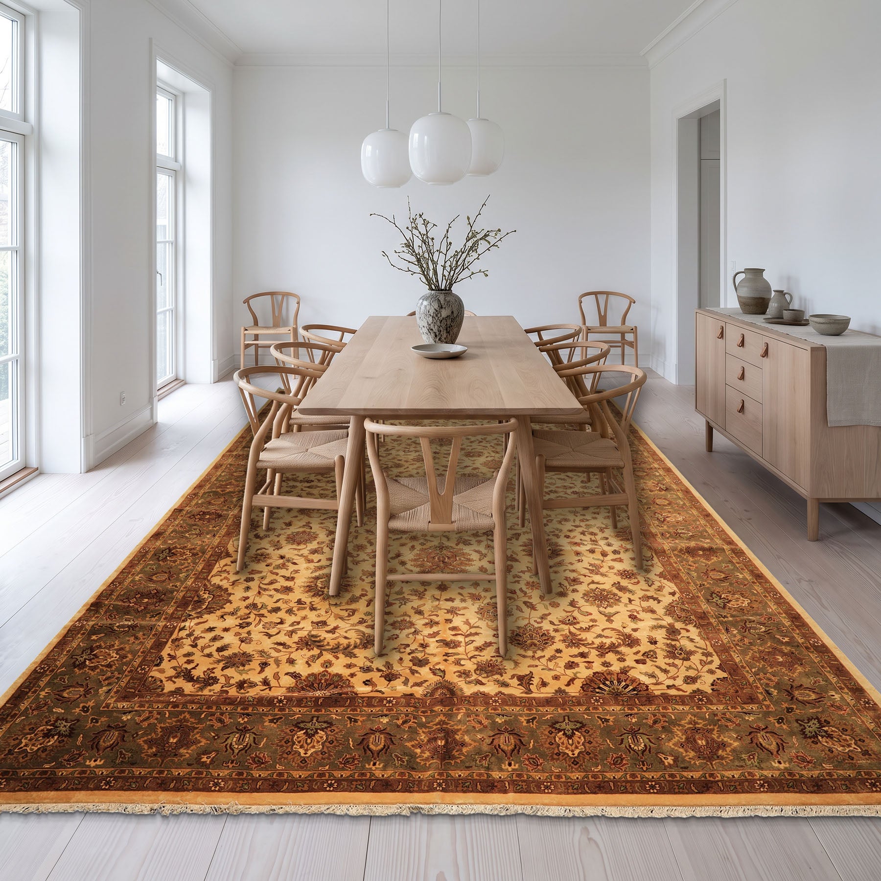 12x18 Ivory, Sage, Rust Color Hand Knotted Agra New Zealand Wool Traditional Oriental Rug