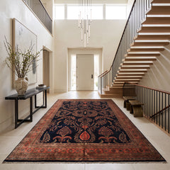 Palace Royal Blue, Rose, Aqua Color Hand Knotted Sarouk New Zealand Wool Traditional Oriental Rug