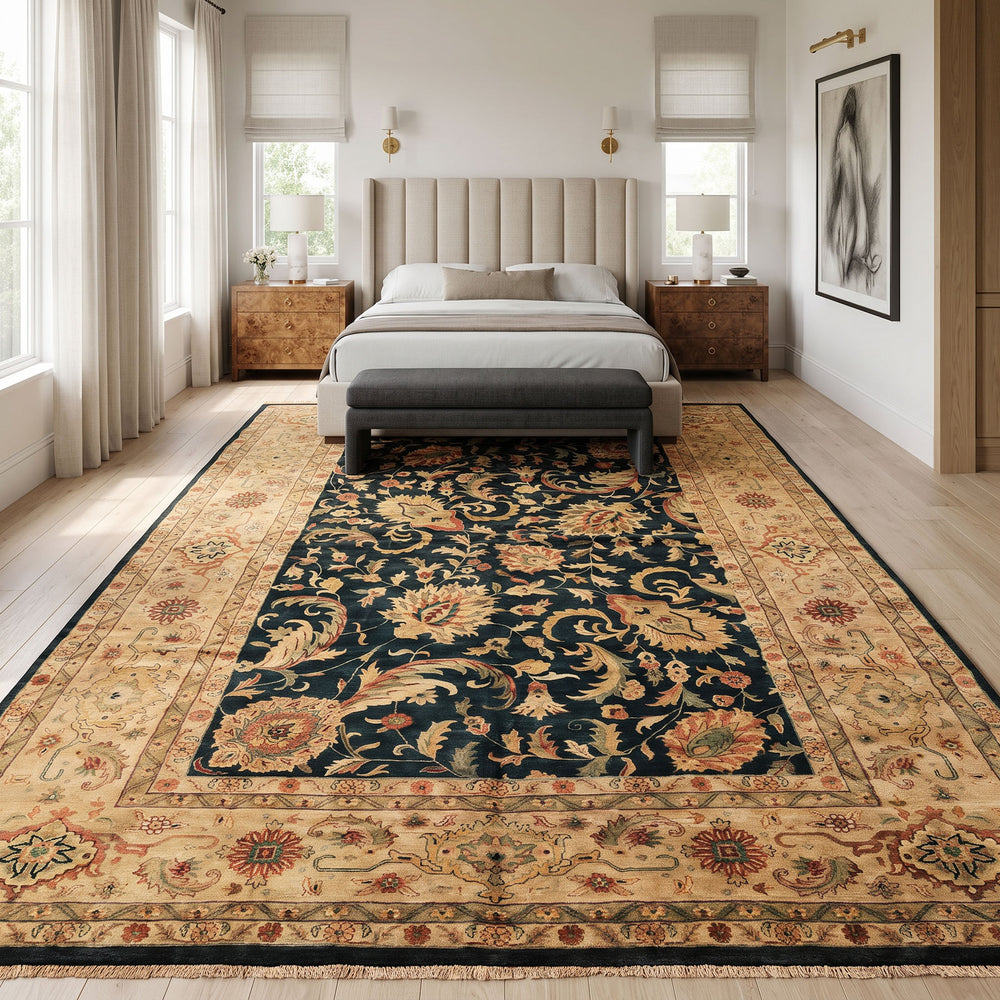 10x14 Charcoal with green undertone, Beige, Green Color Hand Knotted Oushak Wool Traditional Oriental Rug