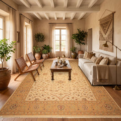 12x18 Beige, Tan, Gold Color Hand Knotted Soumak Wool Transitional Oriental Rug