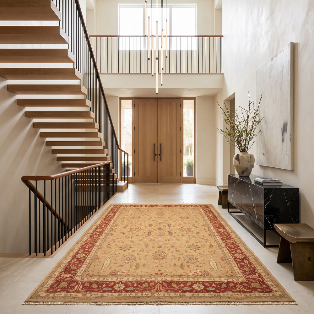 10x14 Tan, Gold, Burnt Orange Color Hand Knotted Soumak Wool Transitional Oriental Rug