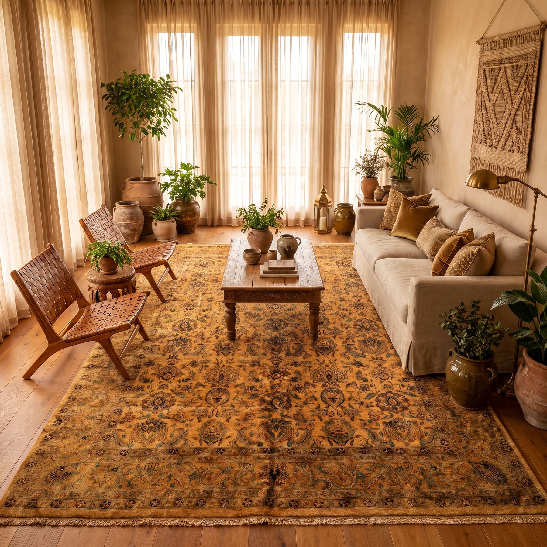 10x14 Light Gold, Brown, Turquoise Color Hand Knotted Oushak New Zealand Wool Transitional Oriental Rug
