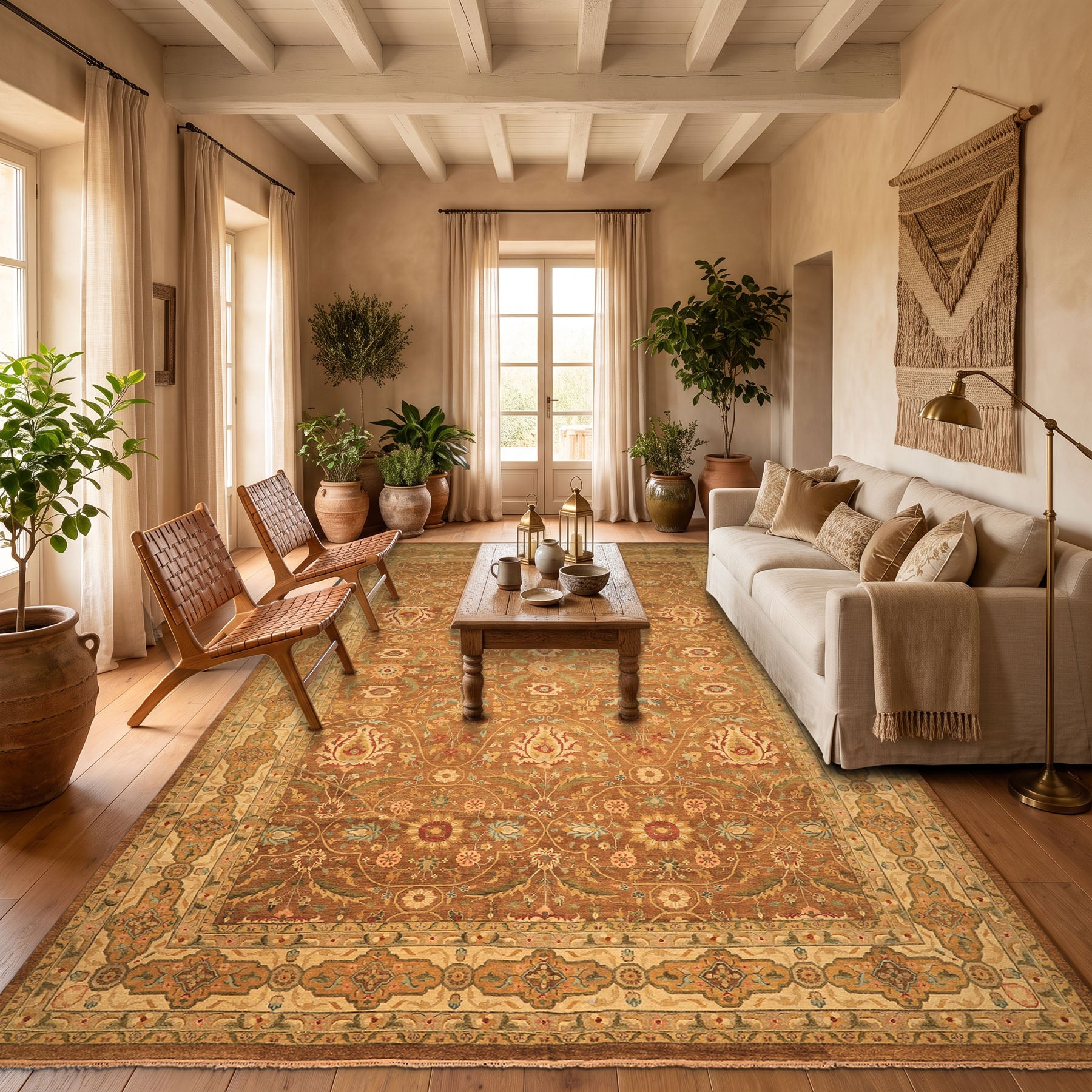 10x14 Brown, Moss, Gold Color Hand Knotted Soumak Wool Transitional Oriental Rug