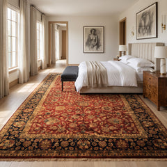 12x18 Burgundy, Black, Green Color Hand Knotted Agra New Zealand Wool Traditional Oriental Rug