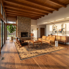 Square Charcoal, Tan, Rust Color Hand Knotted Soumak Wool Transitional Oriental Rug