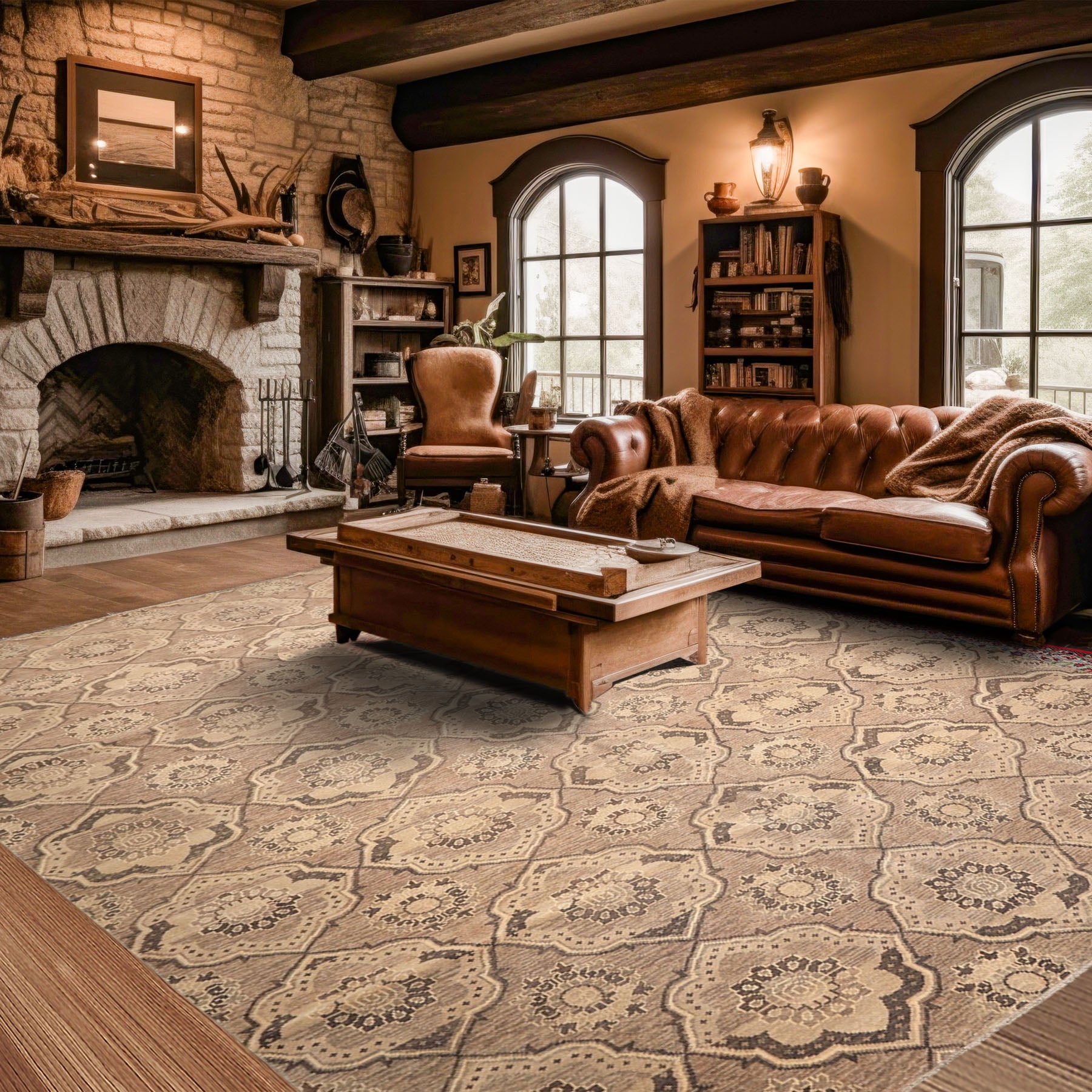 9x13 Taupe, Beige, Brown Color Hand Knotted Oushak Wool Transitional Oriental Rug