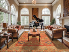 9x12 Burnt Orange, Gold, Celadone Color Hand Knotted Cairene Mamluk Wool Traditional Oriental Rug