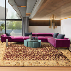 9x12 Maroon, Light Gold, Beige Color Hand Knotted Agra New Zealand Wool Traditional Oriental Rug