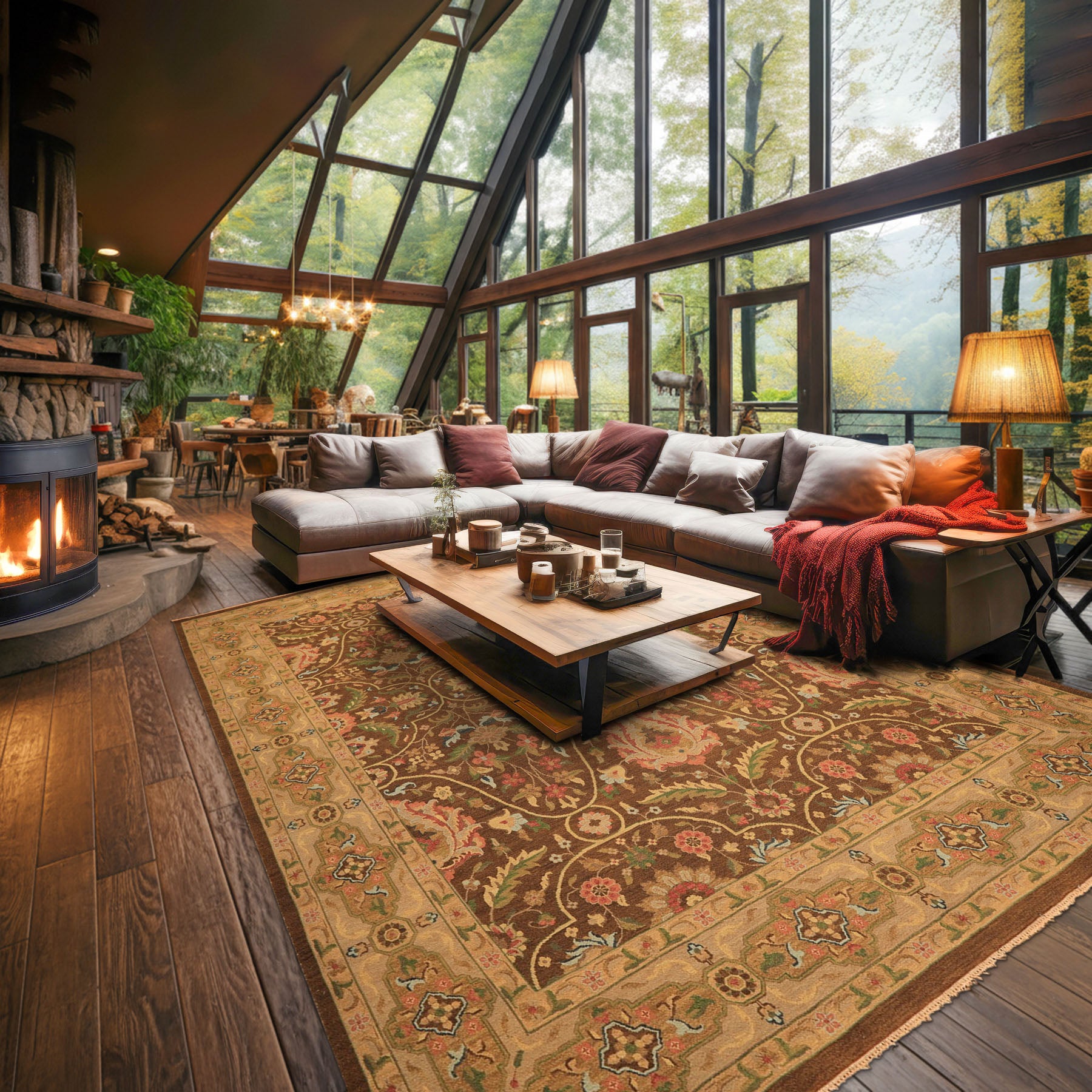 9x12 Brown, Taupe, Green Color Hand Knotted Soumak Wool Transitional Oriental Rug
