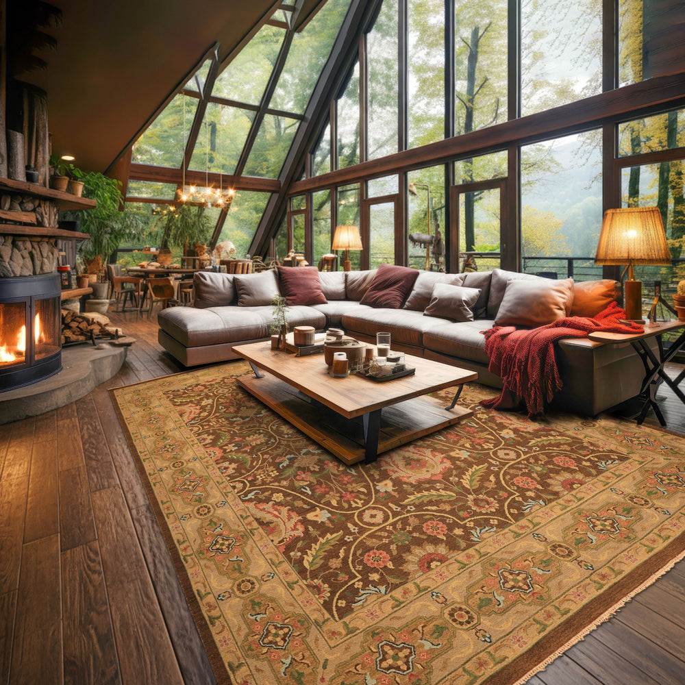 9x12 Brown, Taupe, Green Color Hand Knotted Soumak Wool Transitional Oriental Rug
