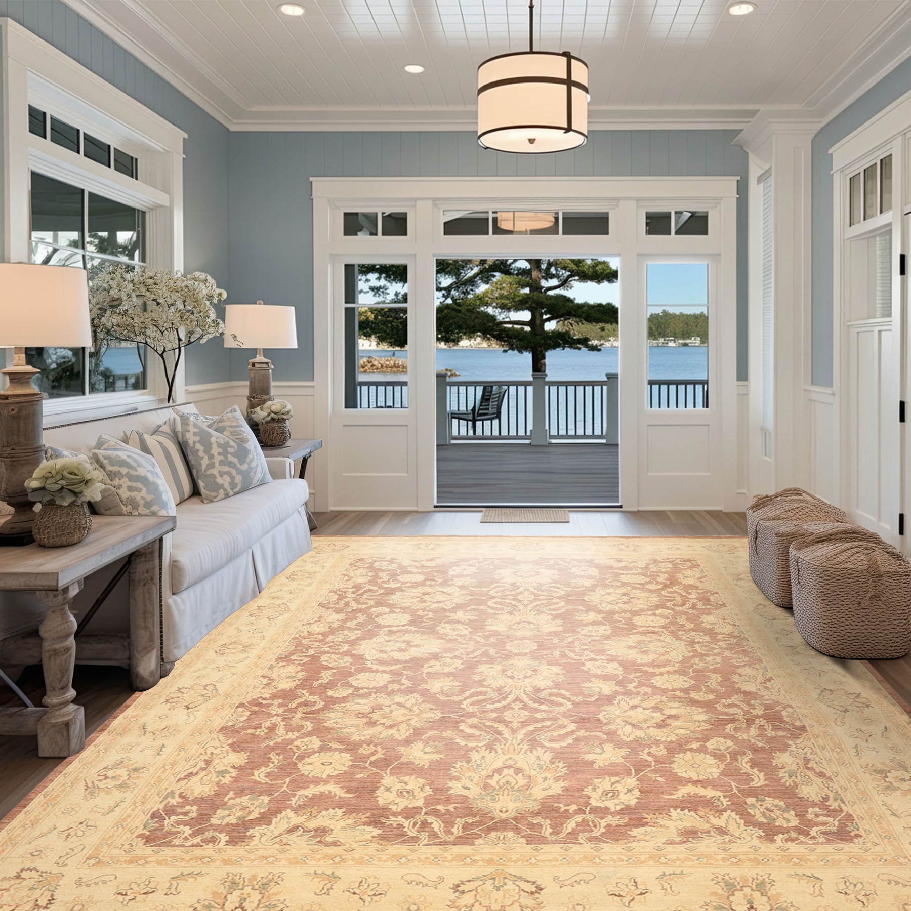9x12 Taupe, Ivory, Tan Color Hand Knotted Chobi Peshawar Wool Transitional Oriental Rug