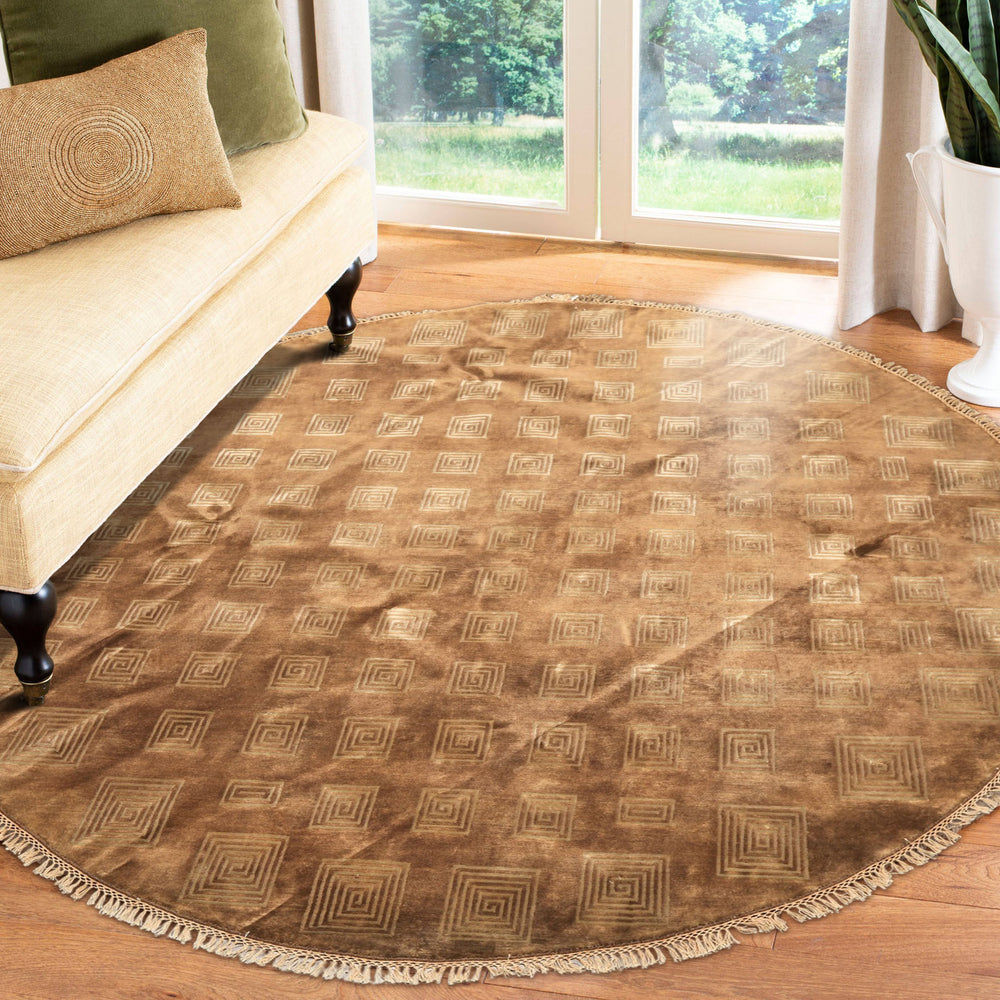8' Round Camel, Celadon, Color Hand Knotted Tibetan New Zealand Wool Transitional Oriental Rug