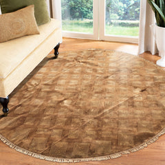 8' Round Camel, Celadon, Color Hand Knotted Tibetan New Zealand Wool Transitional Oriental Rug