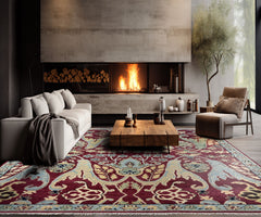 9x12 Wine, Mint, Blue Color Hand Knotted Oushak Wool  Oriental Rug