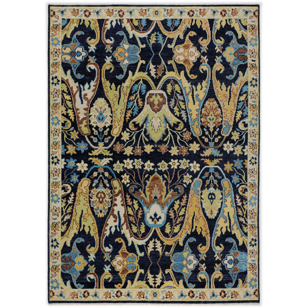 Multi Size Navy Mint Ivory Color Hand Knotted Oushak Wool  Oriental Rug