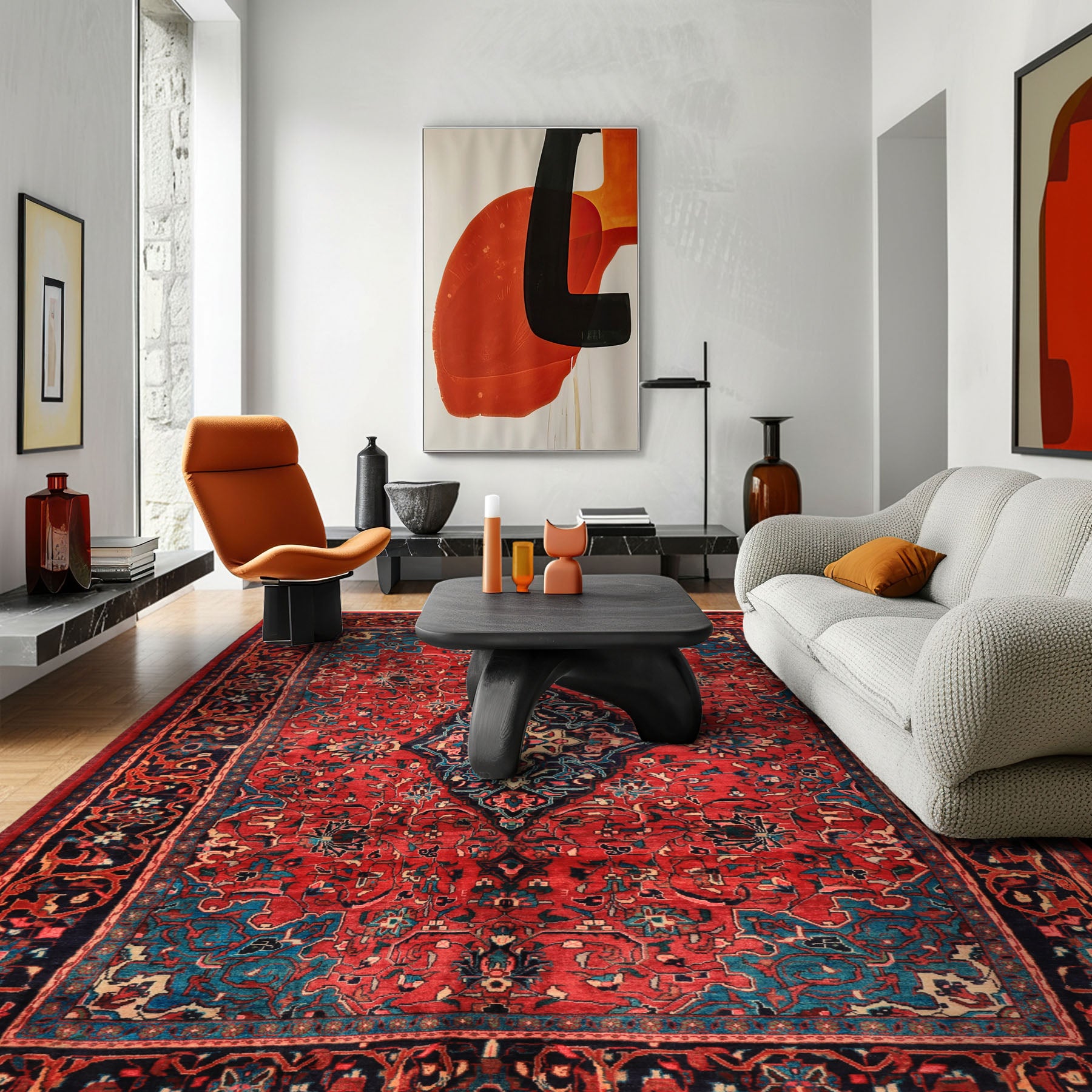 7x12 Wine, Navy, Turquoise Color Hand Knotted Tabriz Wool Traditional Oriental Rug