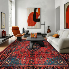 7x12 Wine, Navy, Turquoise Color Hand Knotted Tabriz Wool Traditional Oriental Rug