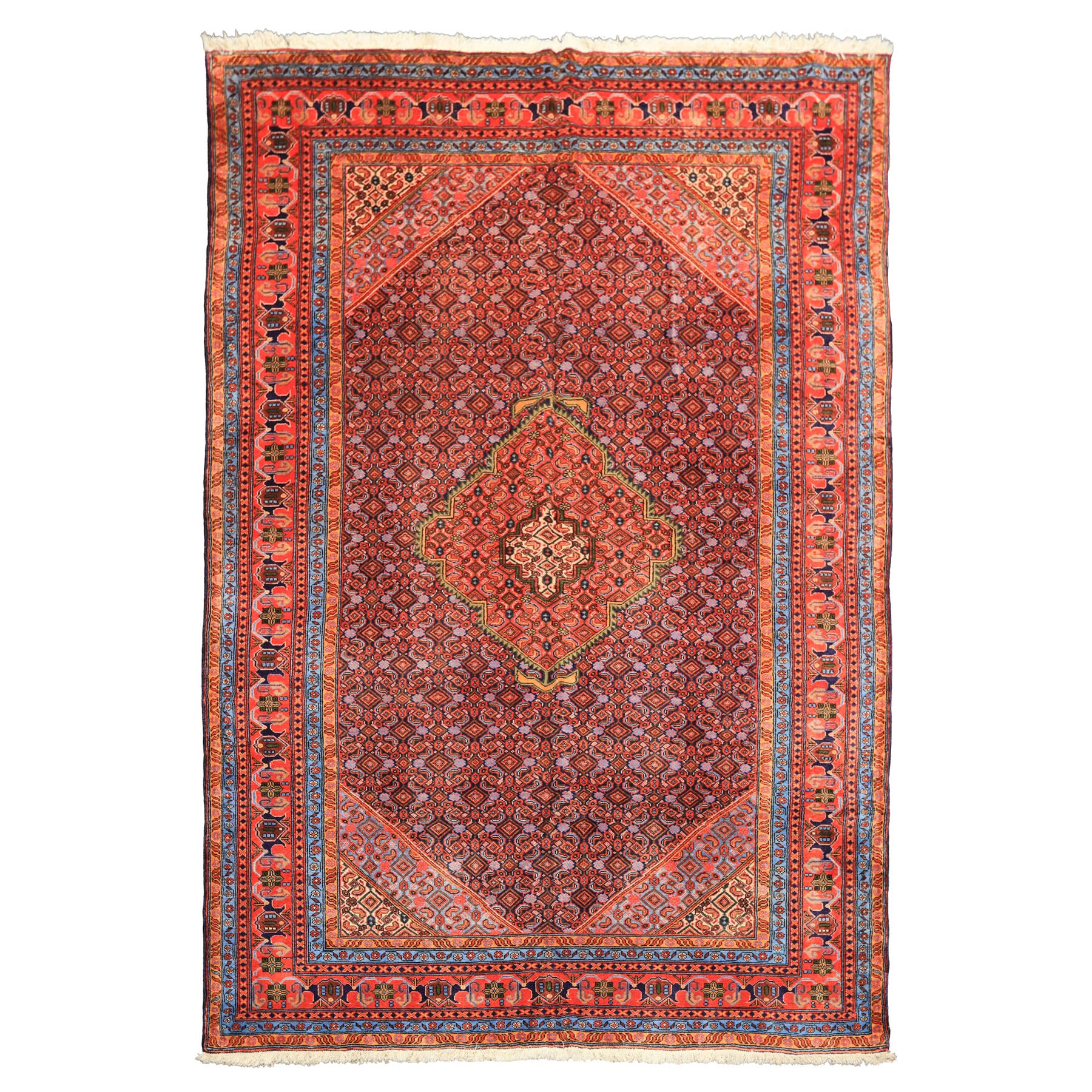 6x9 Navy, Orange, Blue Color Hand Knotted Meshkin Wool Traditional Oriental Rug