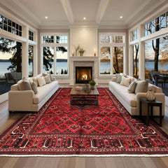 7x10 Burgundy, Charcoal, Ivory Color Hand Knotted Meimeh Wool Traditional Oriental Rug