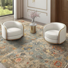 6x9 Celadon, Beige, Orange Color Hand Knotted Indo Oushak Wool Traditional Oriental Rug