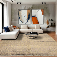 8x10 Vanilla, Taupe, Moss Color Hand Knotted Oushak Wool & Bamboo Silk Transitional Oriental Rug
