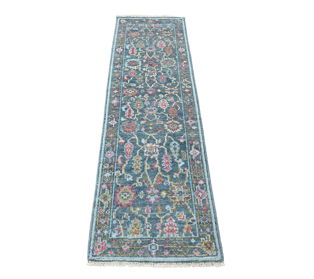 Multi Size Teal Blush Green Color Hand Knotted Oushak Wool  Oriental Rug