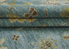 9x12 Celadon, Lime, Gold Color Hand Knotted Oushak Wool  Oriental Rug