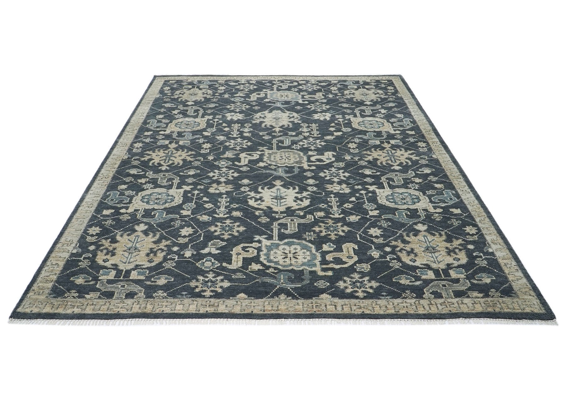 9x12 Blue, Slate, Beige Color Hand Knotted Oushak Wool  Oriental Rug