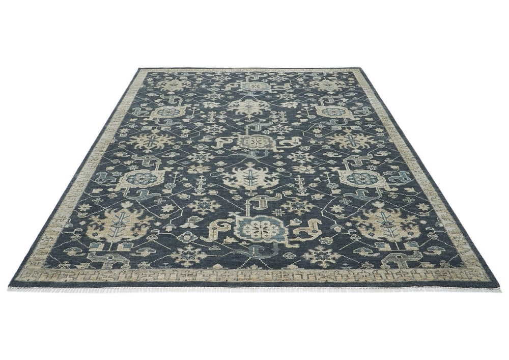 9x12 Blue, Slate, Beige Color Hand Knotted Oushak Wool  Oriental Rug