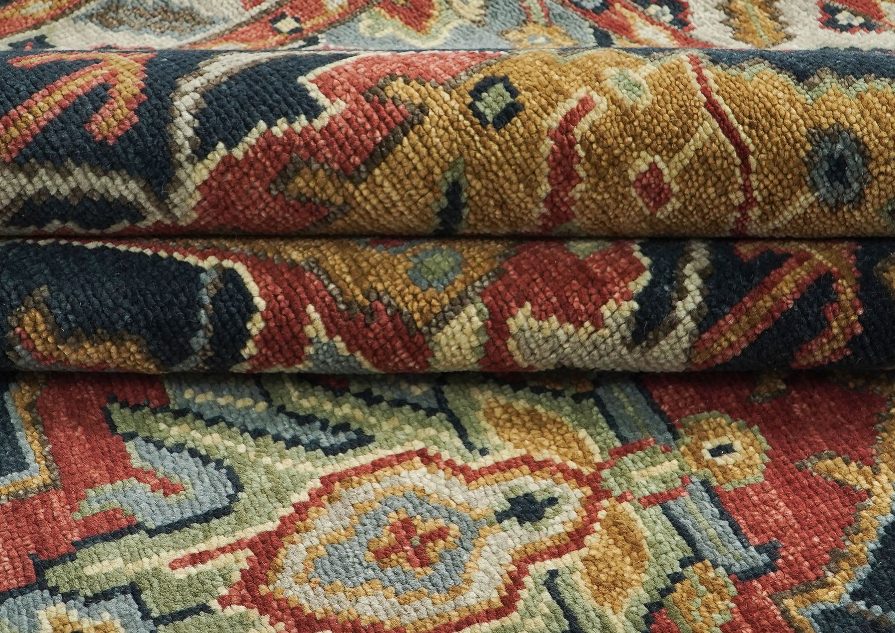 9x12 Blue, Burnt Orange, Gold Color Hand Knotted Oushak Wool  Oriental Rug