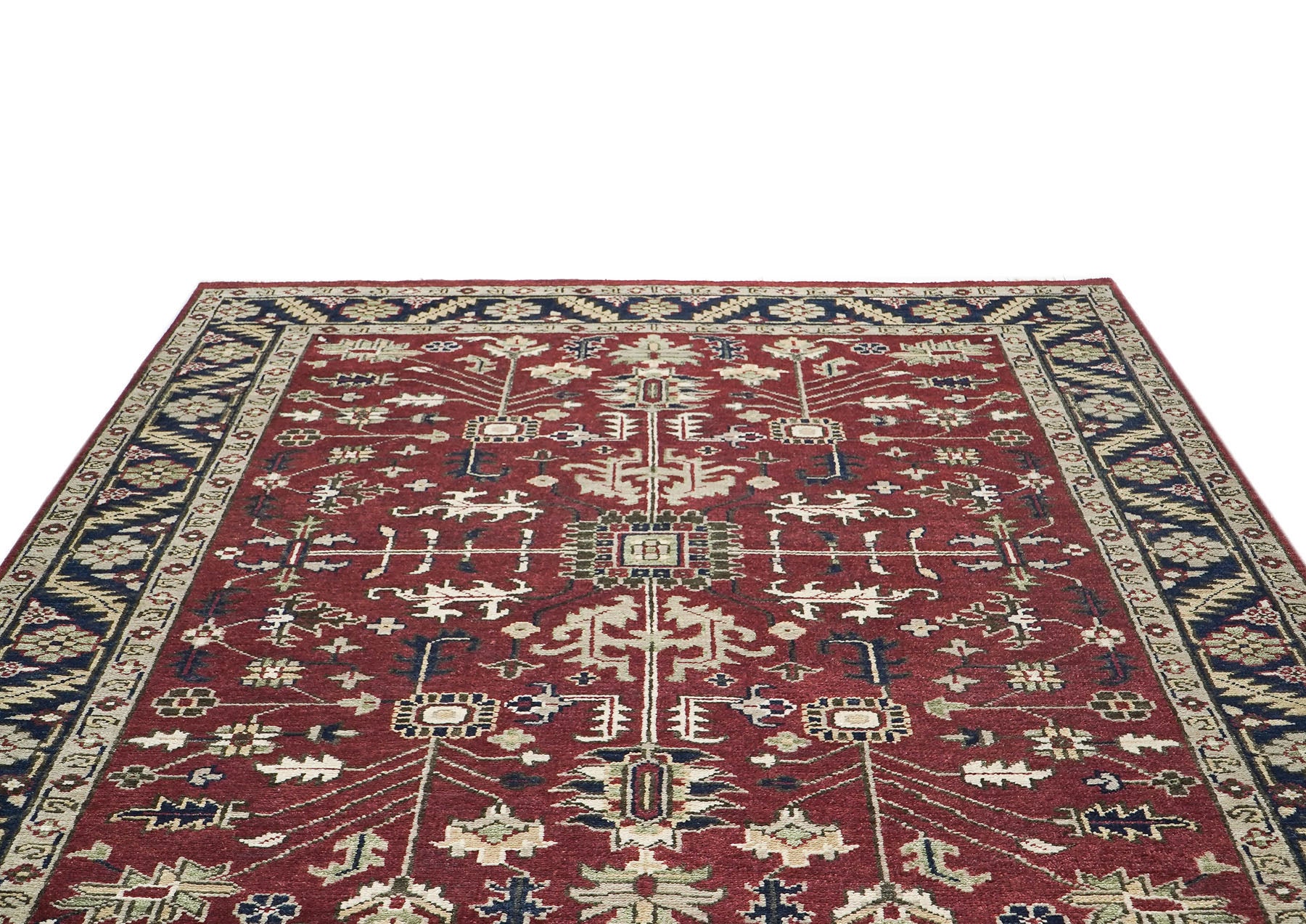 9x12 Rust, Navy, Beige Color Hand Knotted Oushak Wool Traditional Oriental Rug