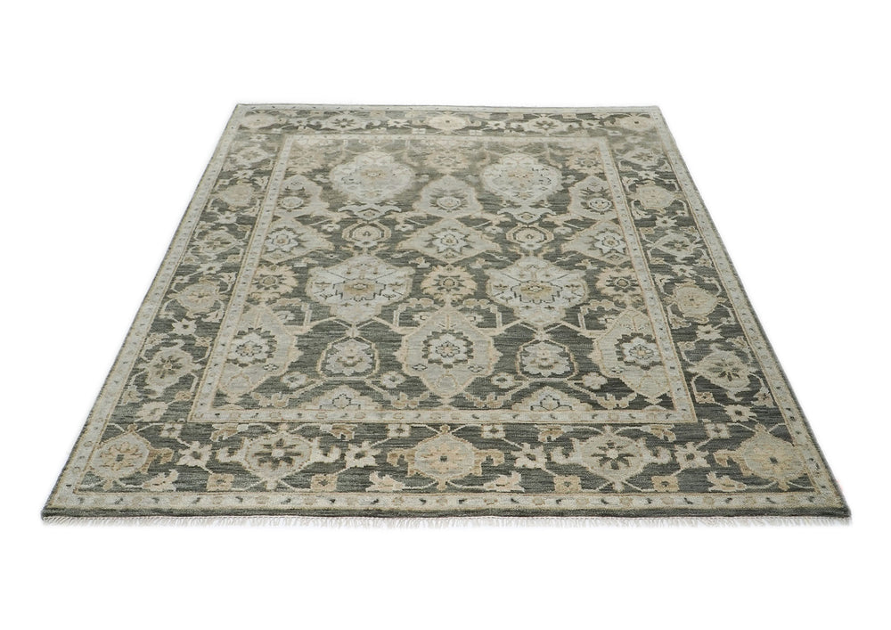 9x12 Gray, Ivory, Tan Color Hand Knotted Oushak Wool Transitional Oriental Rug