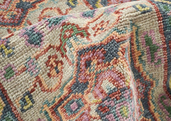 2'6x10 Beige, Slate, Gold Color Hand Knotted Oushak Wool Traditional Oriental Rug