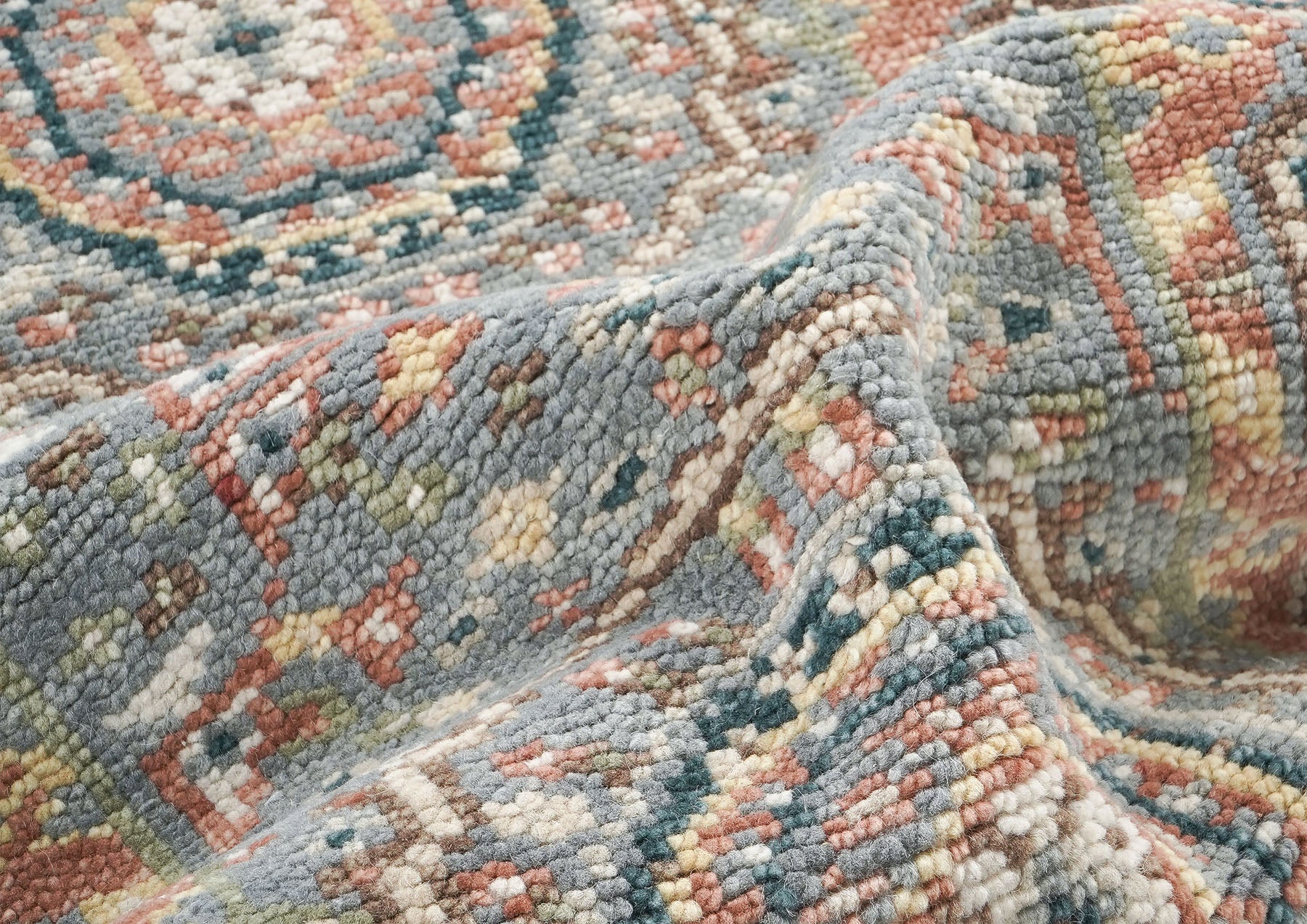 2'6x10 Gray, Blush, Tan Color Hand Knotted Oushak Wool Traditional Oriental Rug