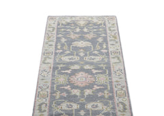 2'6x10 Slate, Gray, Sage Color Hand Knotted Oushak Wool Transitional Oriental Rug
