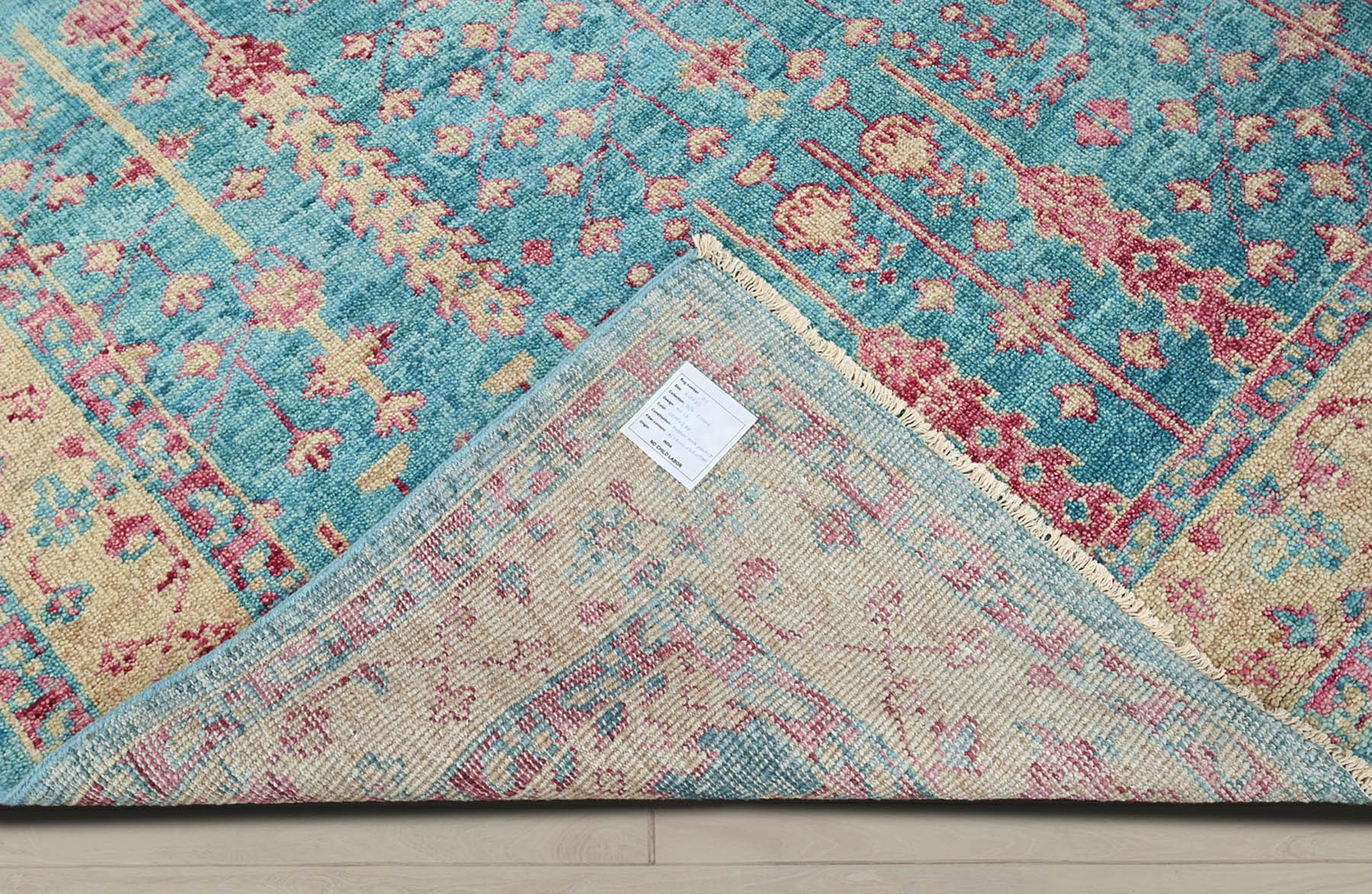 Multi Size Turquoise Light Gold Rose Color Hand Knotted Indo Oushak Wool Traditional Oriental Rug