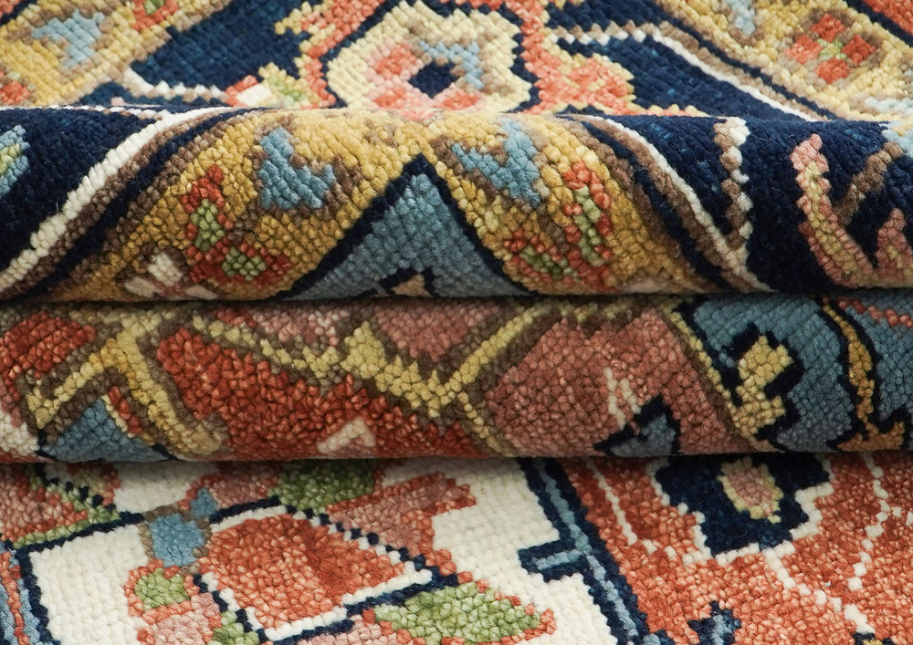 9x12 Burnt Orange, Ivory, Navy Color Hand Knotted Oushak Wool  Oriental Rug