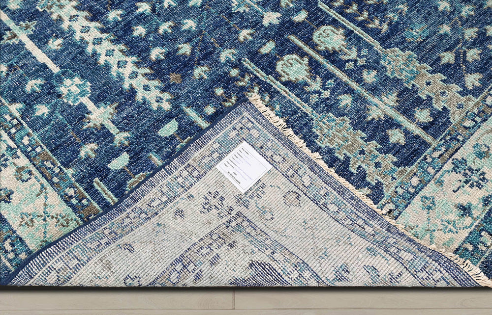 Multi Size Blue Aqua Beige Color Hand Knotted Indo Oushak Wool Traditional Oriental Rug