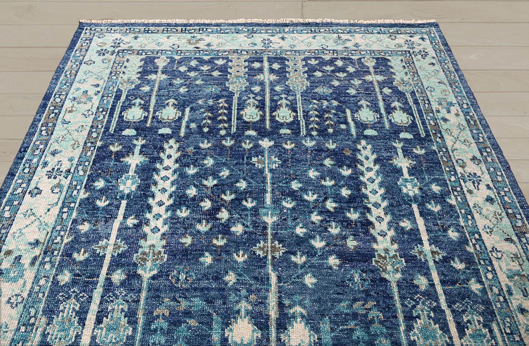Multi Size Blue Aqua Beige Color Hand Knotted Indo Oushak Wool Traditional Oriental Rug