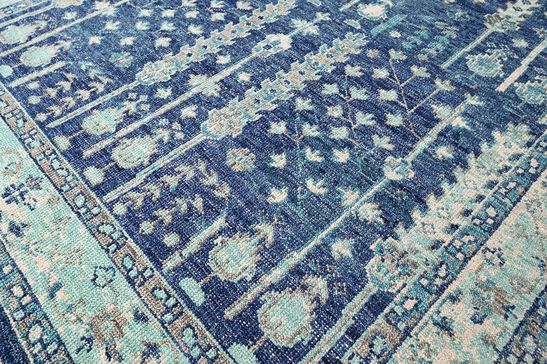 Multi Size Blue Aqua Beige Color Hand Knotted Indo Oushak Wool Traditional Oriental Rug