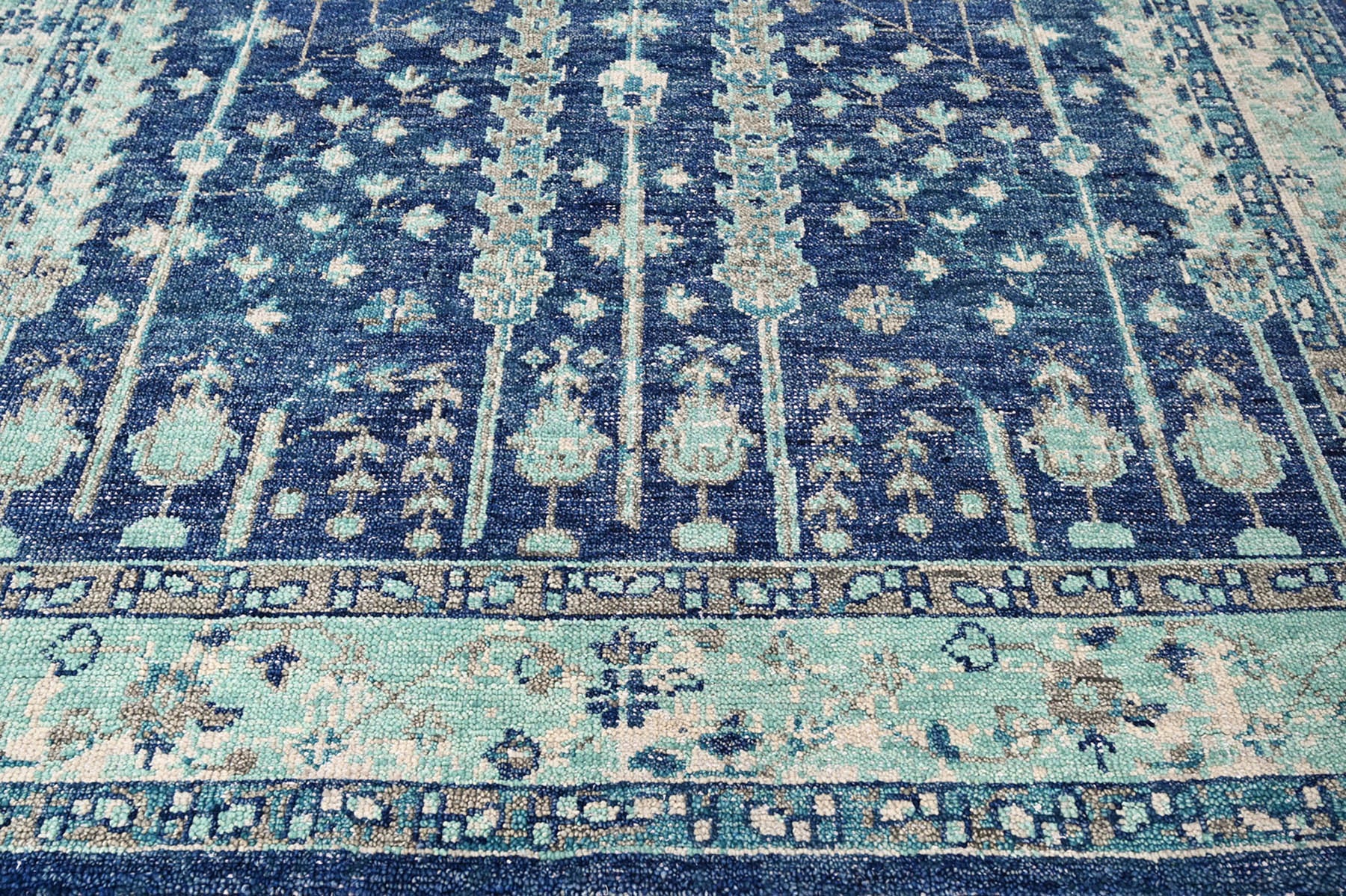 Multi Size Blue Aqua Beige Color Hand Knotted Indo Oushak Wool Traditional Oriental Rug