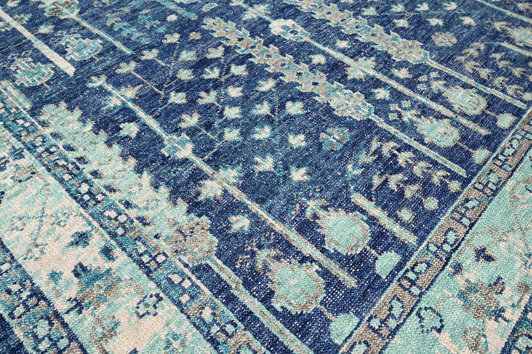 Multi Size Blue Aqua Beige Color Hand Knotted Indo Oushak Wool Traditional Oriental Rug