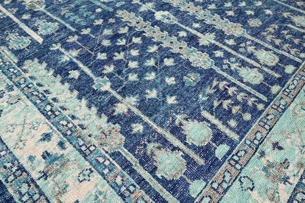 Multi Size Blue Aqua Beige Color Hand Knotted Indo Oushak Wool Traditional Oriental Rug