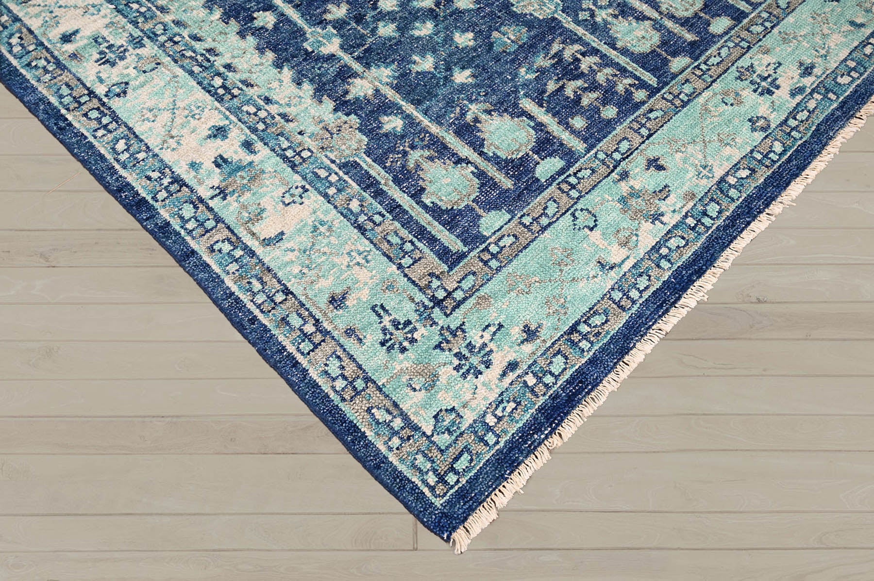 Multi Size Blue Aqua Beige Color Hand Knotted Indo Oushak Wool Traditional Oriental Rug